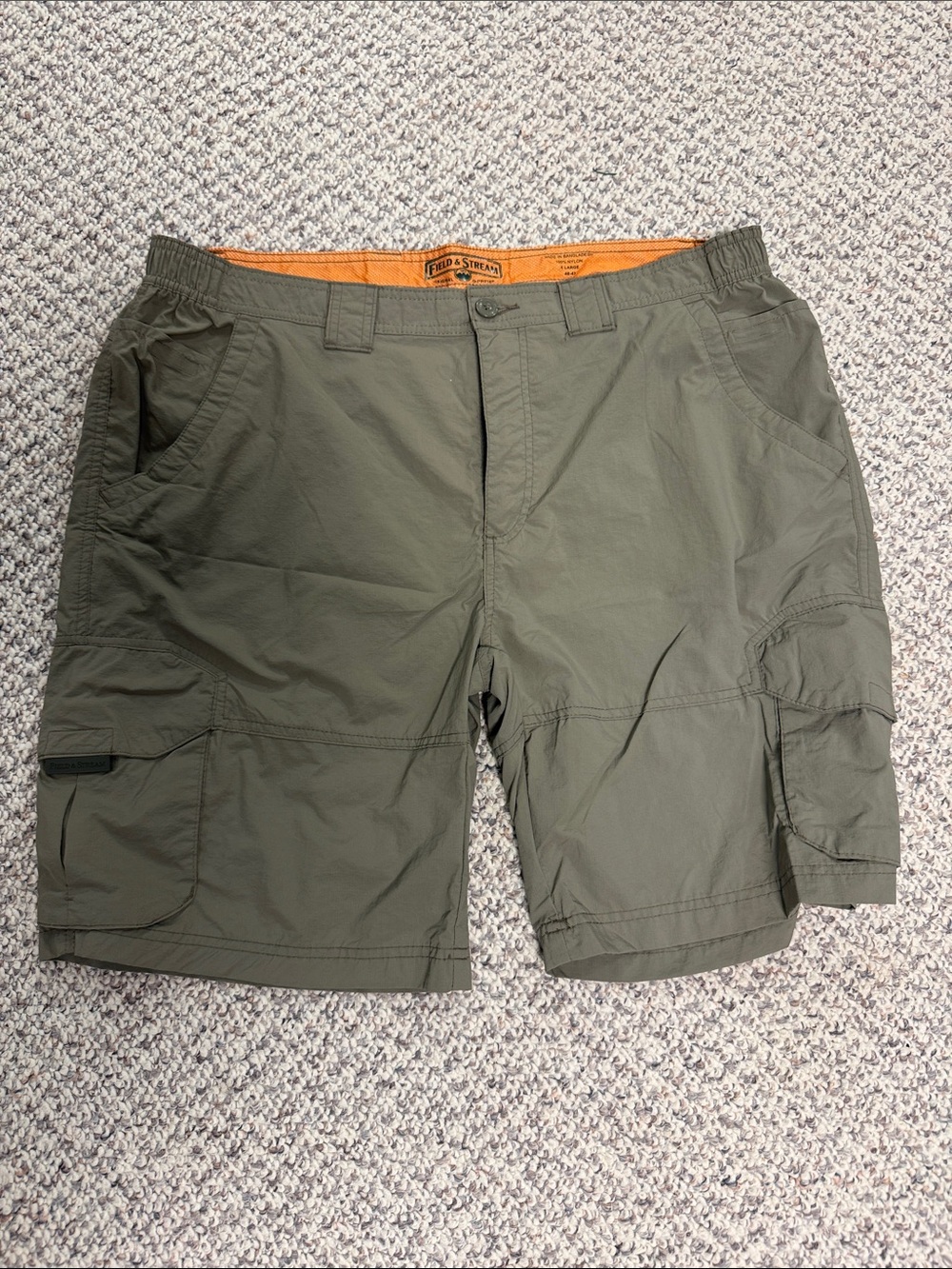 Field & Stream Olive Green Cargo Shorts with Orange Waistband